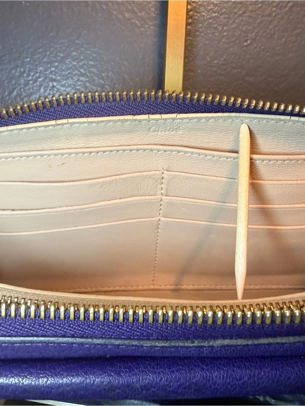 Chloe Purple Drew Leather Wallet with Gold Chain Accent